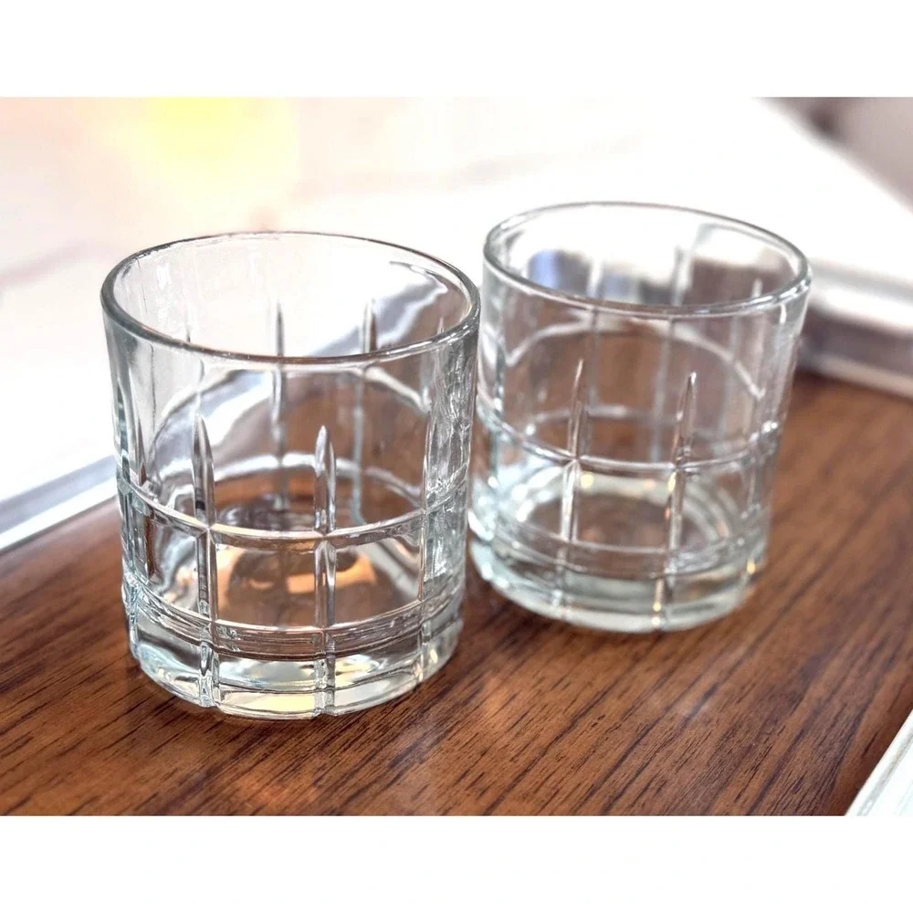 Anchor Hocking Tartan Whiskey Glasses | Mid Century Plaid Barware Set